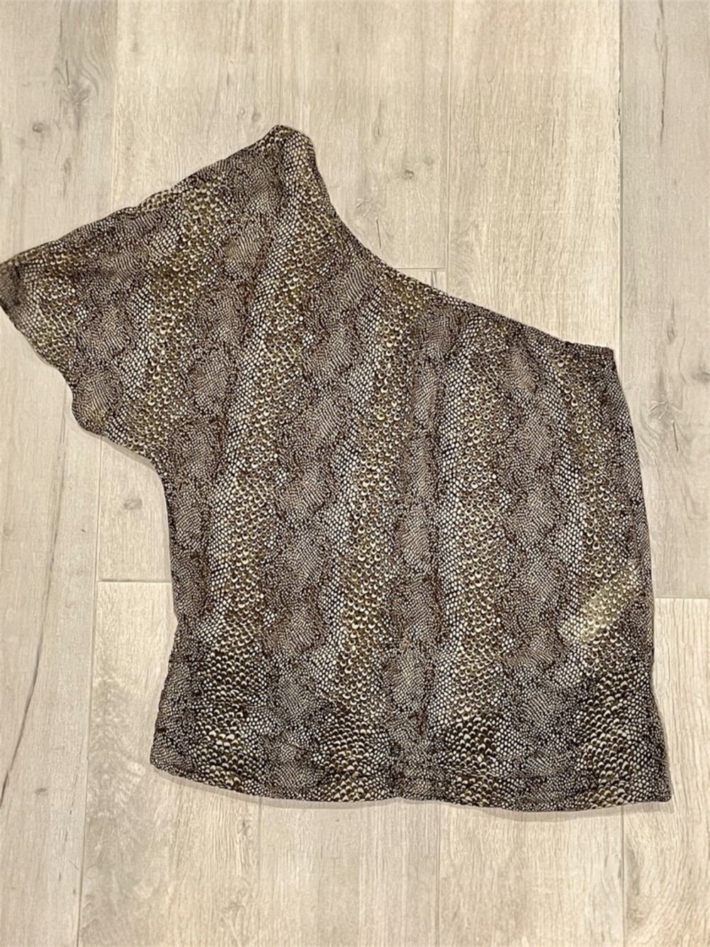 ZARA Snake Print Asymmetrical One Shoulder Top Brown Size S